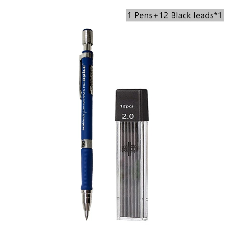 Mechanical Pencil Set 2.0 mm with 2B Black/Colors Lead Refill For Writing Sketching Art Drawing Painting School Automatic Pencil