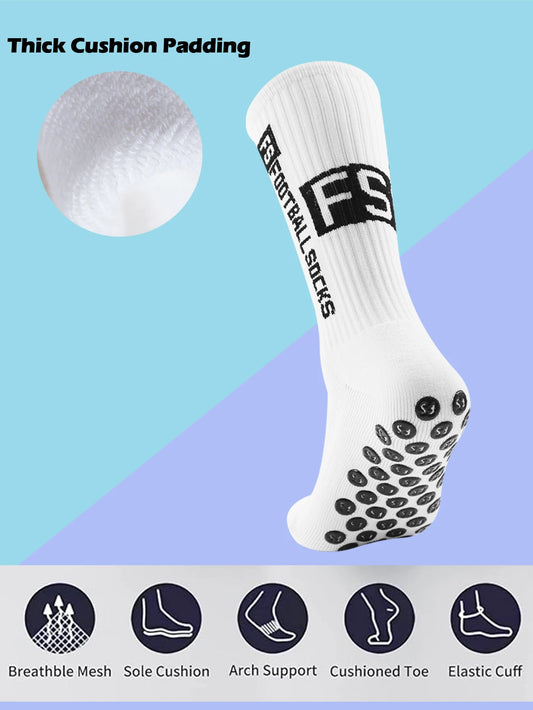 4 Pairs Men’s Soccer Grip Socks – Non-Slip Athletic Socks with Cushion Pads