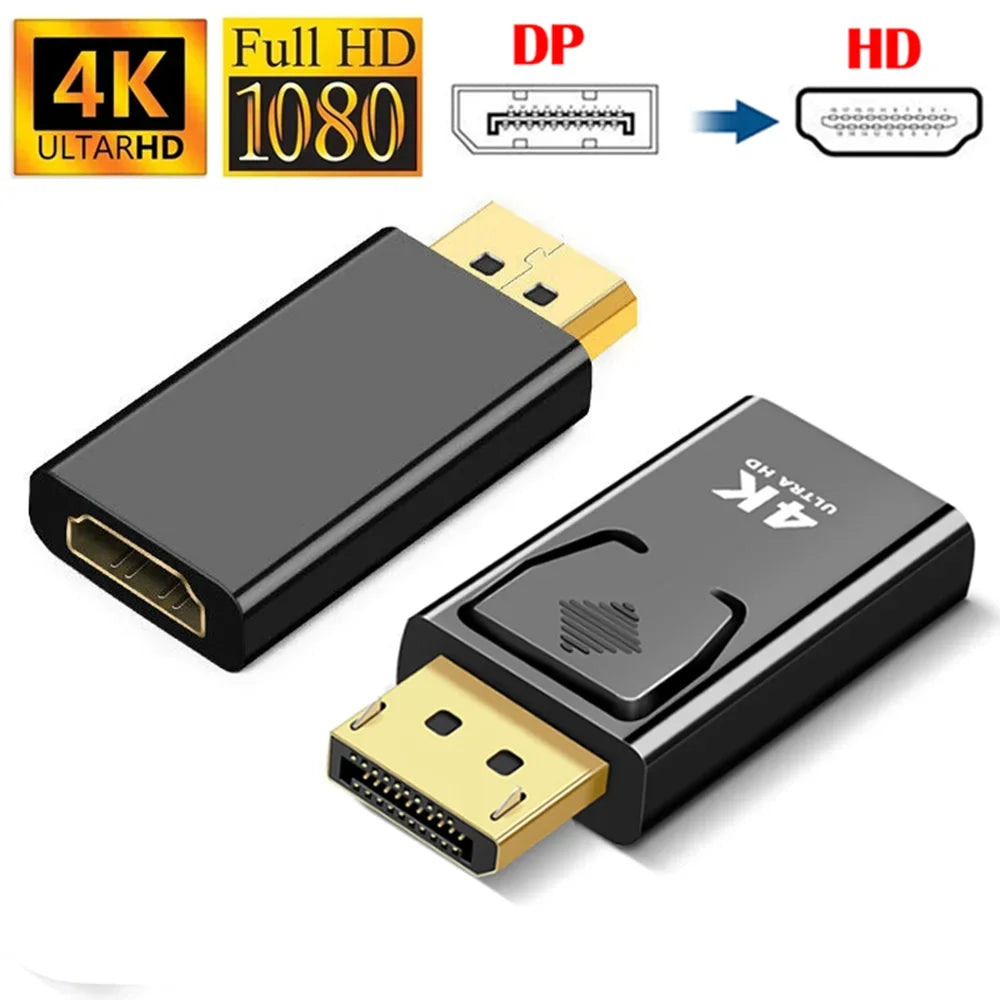 محول 1080/4K DP إلى HDTV، محول DisplayPort ذكر إلى HDMI أنثى، محول قابس فيديو وصوت للكمبيوتر والتلفزيون واللابتوب