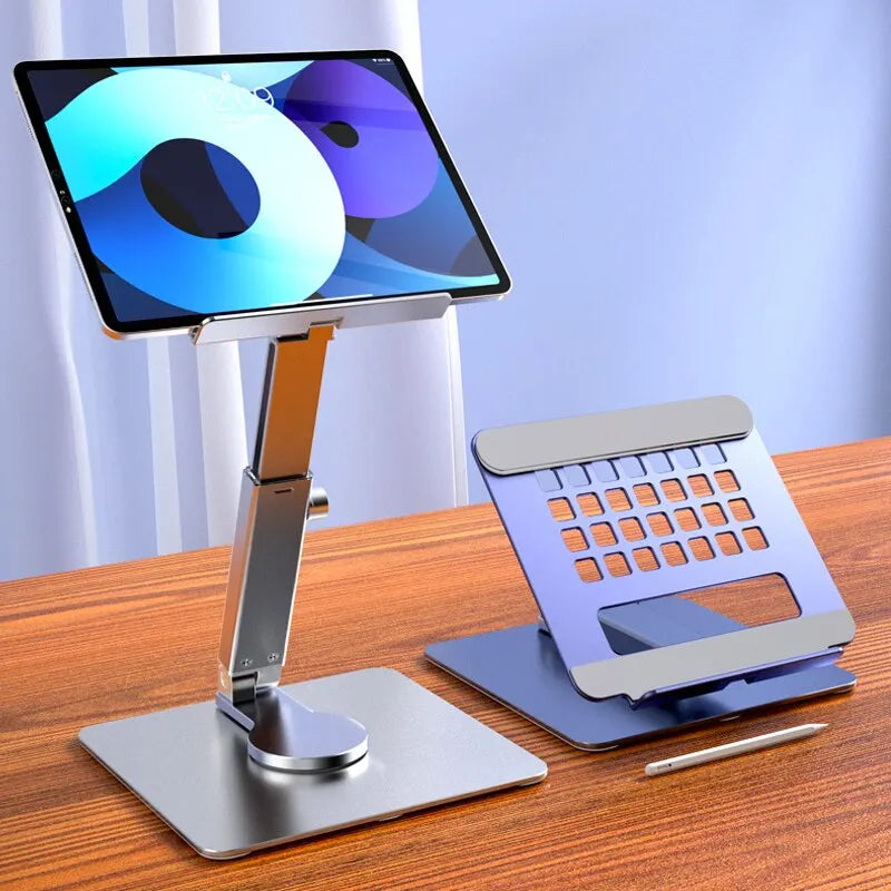 Aluminum Tablet Stand – 360° Rotating Foldable Adjustable Desk Holder for iPad Pro, Air 4, Mini, Xiaomi Tab (4–14 Inch)