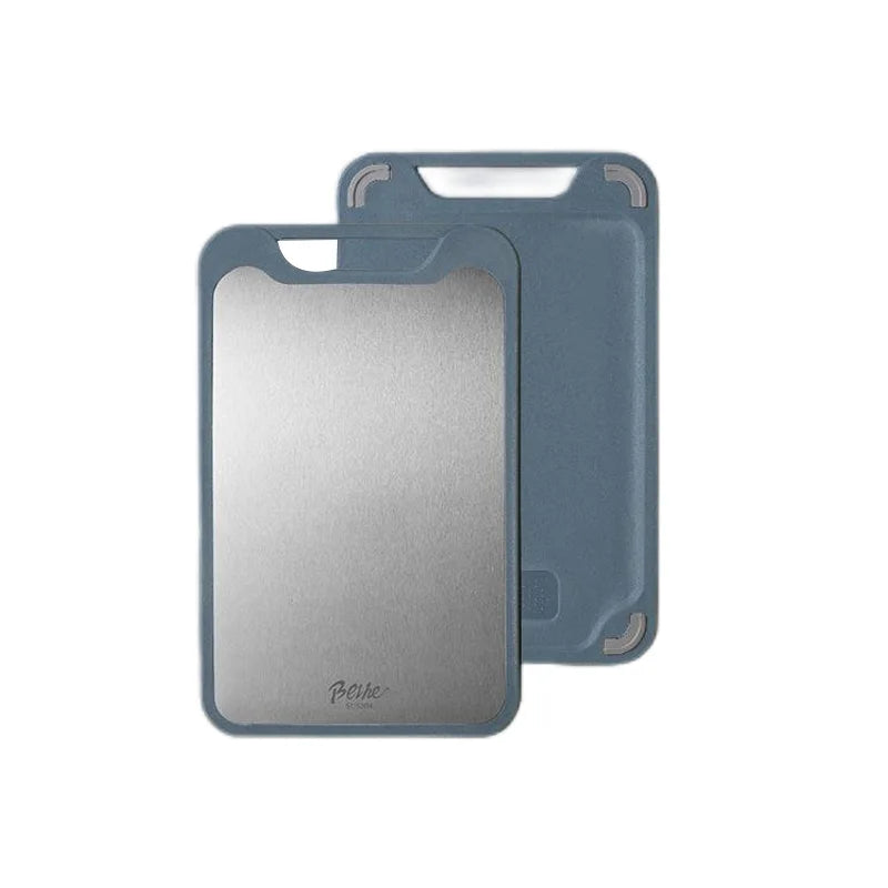 لوح تقطيع متعدد الوظائف مزدوج الجوانب مصنوع من الفولاذ المقاوم للصدأ والبلاستيك - للخضراوات واللحوم والفواكه