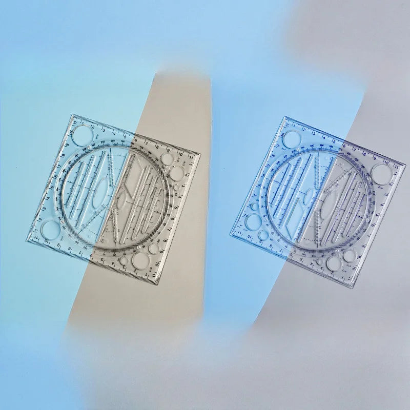 1/2Pcs Multi-Functional Geometry Drawing Ruler – Transparent Rotatable Ruler with 3D Scale