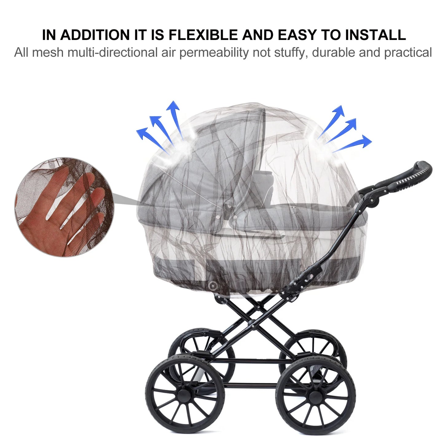 3Pcs Universal Baby Stroller Mosquito Netting Stretchable Full Cover Breathable Mesh Netting Protective Stroller Net