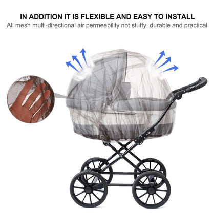 3Pcs Universal Baby Stroller Mosquito Netting Stretchable Full Cover Breathable Mesh Netting Protective Stroller Net