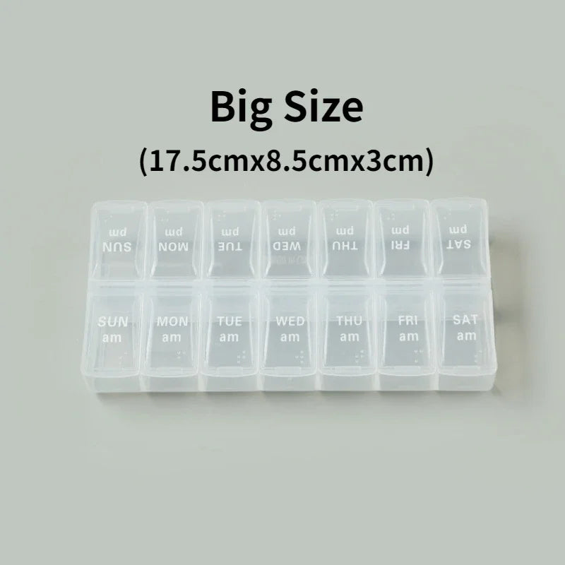 منظم حبوب للسفر لمدة 7 أيام - علبة حبوب أسبوعية محمولة مع 14 خانة للفيتامينات والأدوية