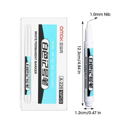 White Marker Oily Fine Tip Pen – Permanent Waterproof Marker for Metal, Glass & More