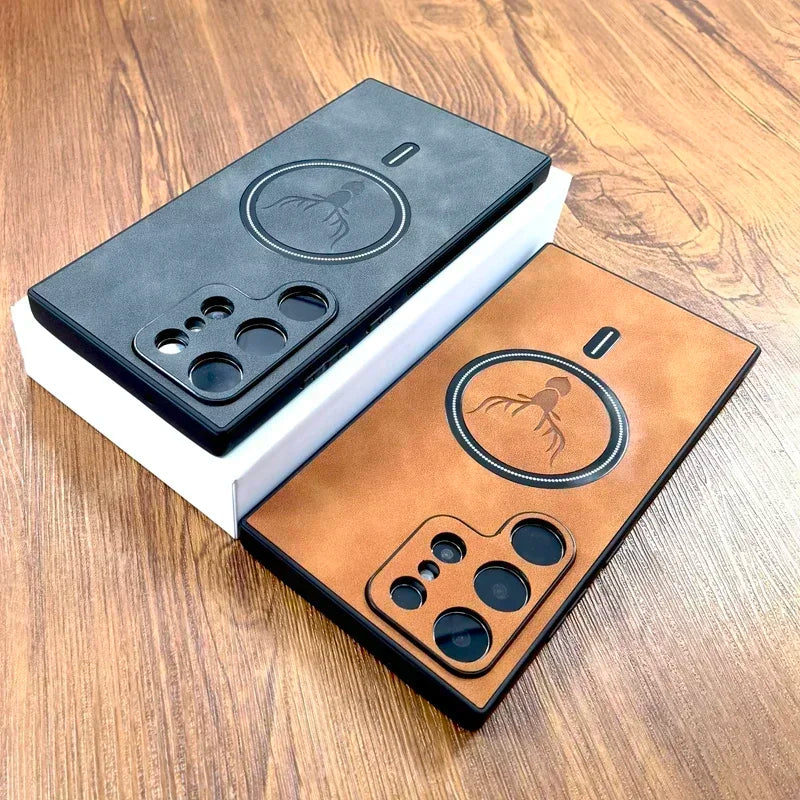 Vintage PU Leather MagSafe Case – Wireless Charging Compatible Cover for Samsung Galaxy S25 S24 S23 S22 S21 Ultra Plus FE Note 20