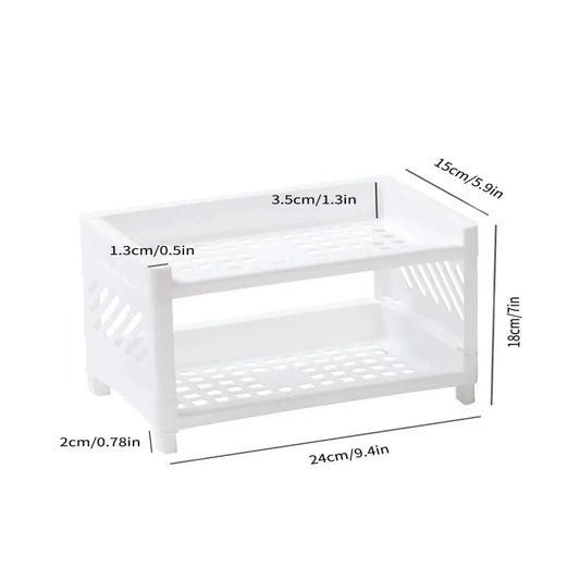 Double Layer Desktop Storage Rack – White Rectangular Organizer for Cosmetics, Stationery & Office Supplies