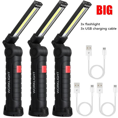 مصباح يدوي LED عالي الطاقة قابل لإعادة الشحن عبر منفذ USB، مصباح عمل تخييم محمول مزود بقاعدة مغناطيسية للإضاءة الطارئة 