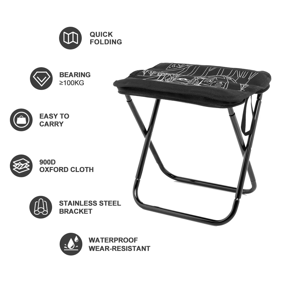 Widesea 1pc Foldable Camping Stool – Lightweight Portable Outdoor Fishing Chair with Zipper Storage & Stainless Steel Frame