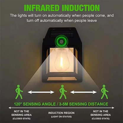 Outdoor Solar Tungsten Wall Light with Motion Sensor IP65 Waterproof LED Safety Light for Patio Outdoor Deck Porch Barn Balcony