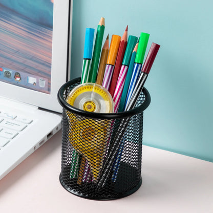 Metal Mesh Pencil Holder – Square/Round Desk Organizer for Office Supplies