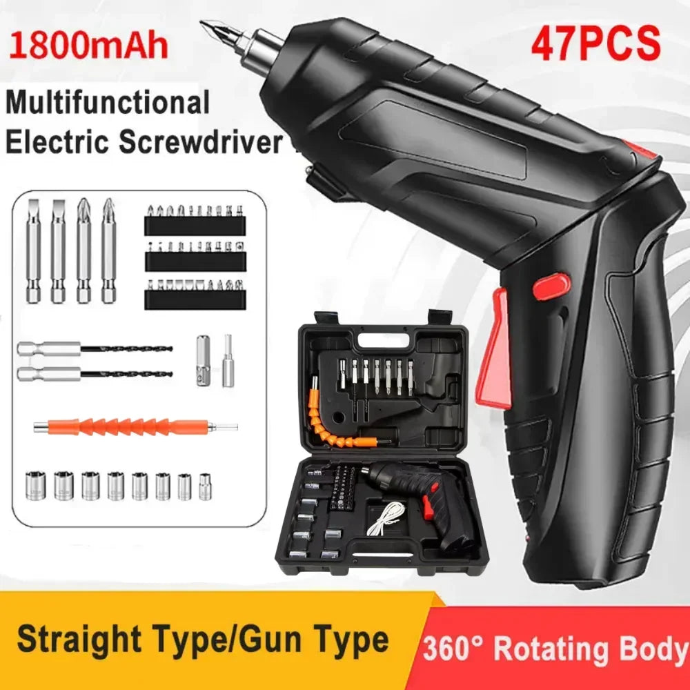 47PCS Cordless Electric Screwdriver Set – Rechargeable 3.6V Power Tool for Household Repair & Assembly