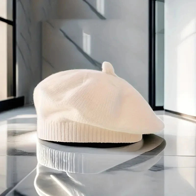 قبعة بيريه مزينة بالزهور - قبعة شتوية دافئة محبوكة للفتيات الصغيرات