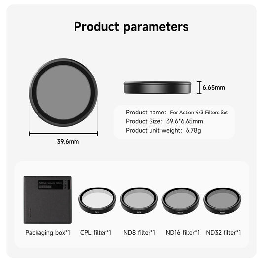 TELESIN CPL ND8 ND16 ND32 Lens Filter Set – Aluminium Frame Camera Filters for DJI OSMO Action 3/4/5 Pro