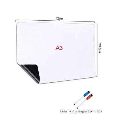 A3 + A4 Magnetic Dry Erase Board Set – Flexible Refrigerator Whiteboard with Markers