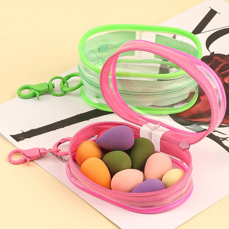 Portable Mini Clear Zipper Storage Bag With Keychain Makeup Brush Travel Cosmetics Organizer Case Cute Pvc Dustproof Bags Tool
