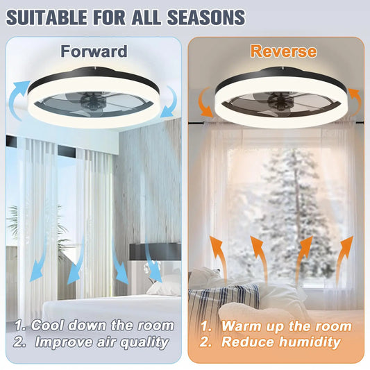 Simple LED Ceiling Fan Light with Remote Control – Infinite Dimming & 6-Speed Wind for Living Room & Bedroom