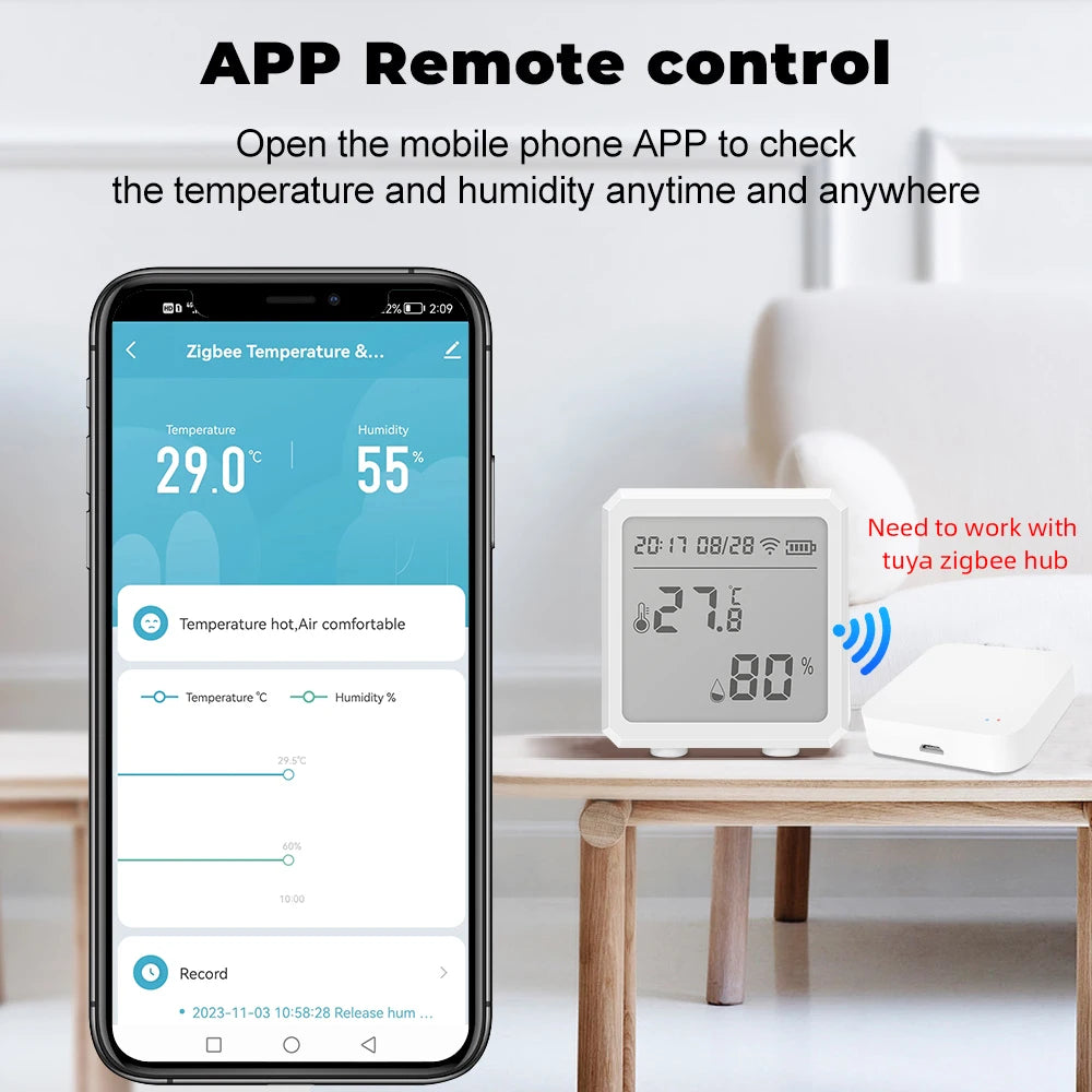 Zigbee Temperature Humidity Sensor with Tuya APP LCD Screen Digital Display Wireless Thermometer Work with Black or White Color