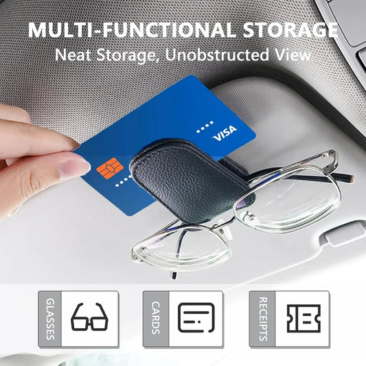 2Pack Sunglasses Holder Is Suitable for Car Sun shades Magnetic Leather Sunglasses Clip and Ticket Clip Car Sunshade Accessories