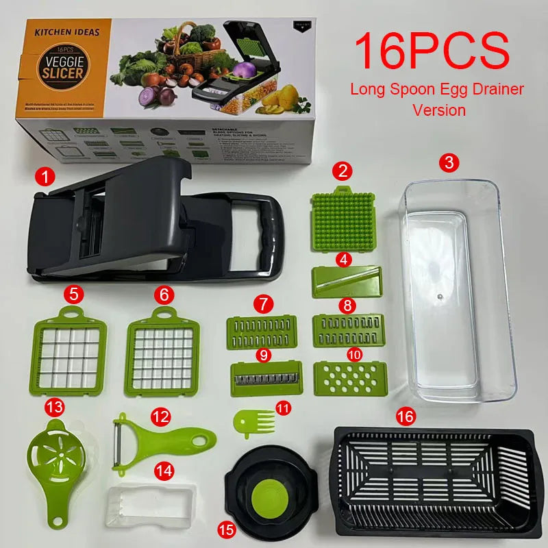 16 IN 1 Multifunctional Vegetable Chopper Handle Food Grater Egg Liquid Separator Peeler Vegetable Slicer Dicer Kitchen Cutter