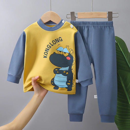 Unisex Cotton Dinosaur Pajamas Set – Soft & Durable Kids Sleepwear for Spring and Autumn