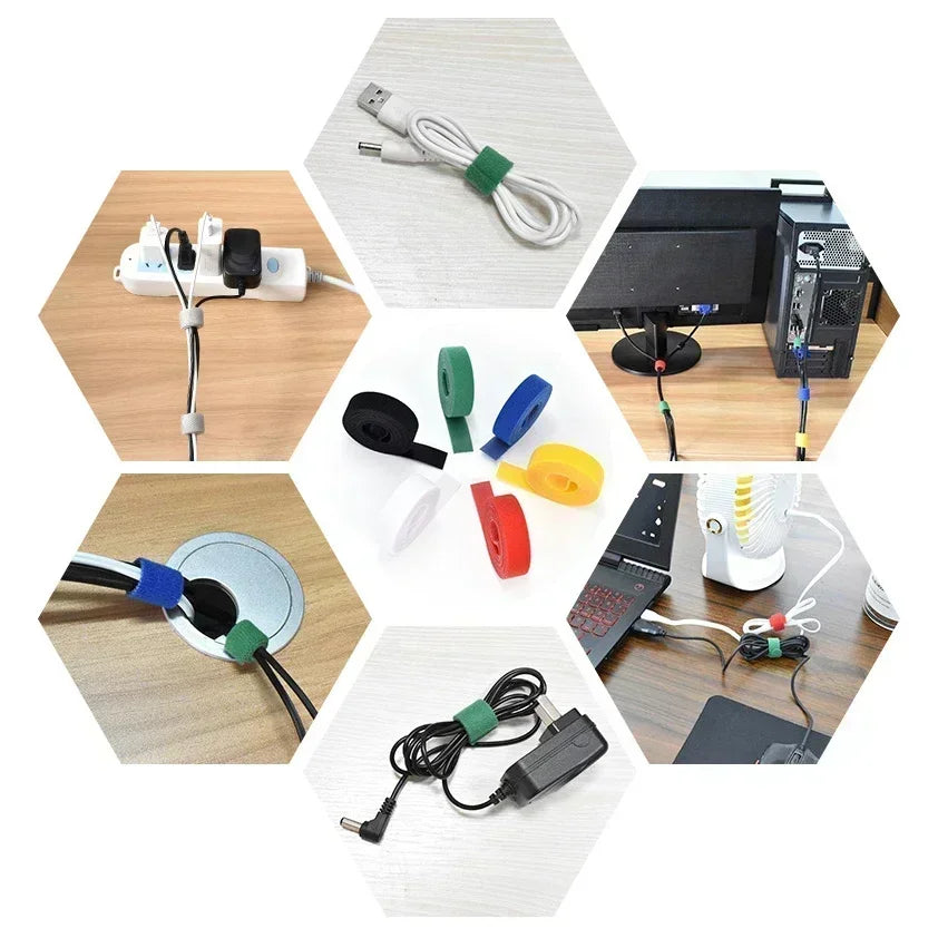 منظم كابلات بالجملة، بطول 2/5 أمتار/لفة، عرض 12 مم، لفافة كابلات USB، أربطة نايلون سهلة القطع، مناسبة للفأرة وسماعات الأذن. 