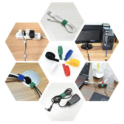 منظم كابلات بالجملة، بطول 2/5 أمتار/لفة، عرض 12 مم، لفافة كابلات USB، أربطة نايلون سهلة القطع، مناسبة للفأرة وسماعات الأذن. 