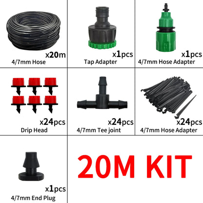 Micro Drip Irrigation System Portable 20M Automatic Watering with Adjustable Drippers Misting Watering Kits Garden Hose