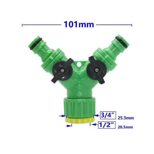 2-Way Tap Hose Splitter – 1/2" & 3/4" Garden Y Splitter with Adjustable Valve Control