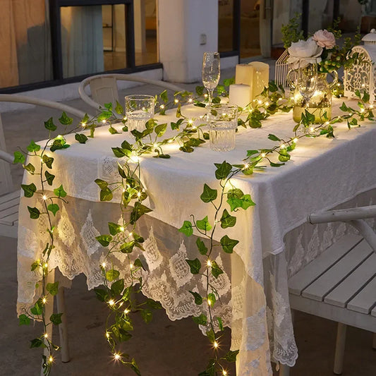 Flower Green Leaf String Lights – Battery Powered Artificial Vine Fairy Lights for Christmas Tree & Home Decor