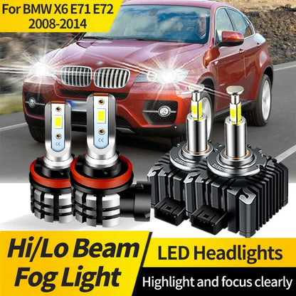 قطعتان من مصابيح زينون HID بديلة لمصابيح BMW X6 E71 E72 موديلات 2008-2014، مصابيح أمامية LED D1S H11 بتقنية Canbus، لون أبيض 6000 كلفن، إضاءة عالية/منخفضة، مصابيح ضباب 