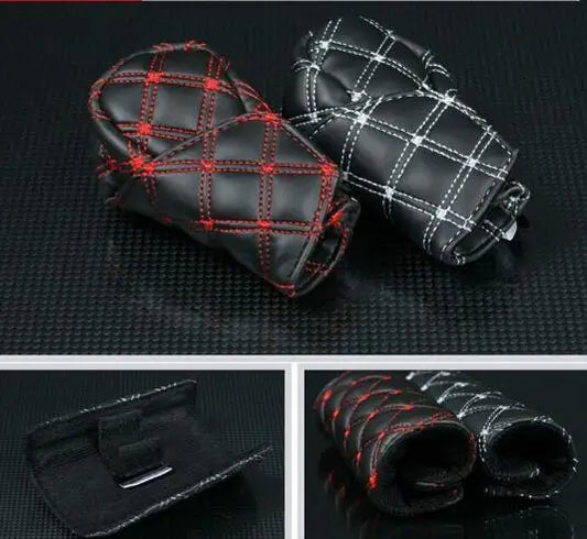 2 Pieces 2 In 1 Wine Red Leather Durable Car Auto Hand Brake Gear Shift Knob Interior Protect Cover Sleeve
