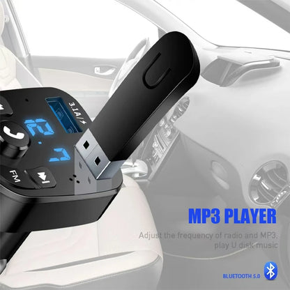 Car Hands-free Bluetooth-compaitable 5.0 FM Transmitter Car Kit MP3 Modulator Player Handsfree Audio Receiver 2 USB Fast Charger