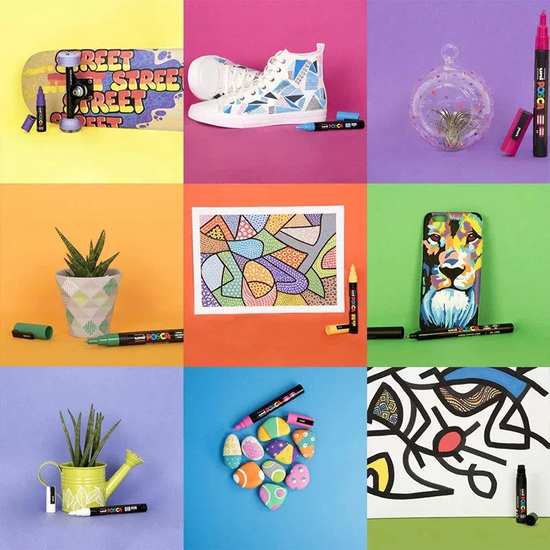 مجموعة أقلام التحديد الكاملة من Uni Posca – أقلام طلاء جرافيتي دائمة متعددة الألوان من الأكريليك