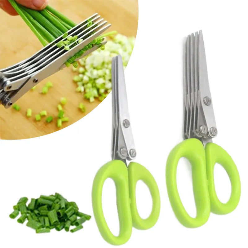 Multi-Functional 3/5-Layer Stainless Steel Kitchen Scissors – Herb Cutter for Scallions, Nori, and Shredded Veggies