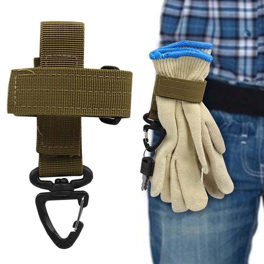 Tactical Nylon Webbing Belt with D-Ring Carabiner – Keychain Hook with Magic Tape Fastener
