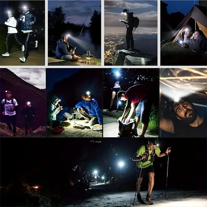 مصباح رأس LED قوي قابل لإعادة الشحن ومقاوم للماء مع مغناطيس، خفيف الوزن وقابل للتعديل، مناسب للصيد والتخييم والمشي لمسافات طويلة 