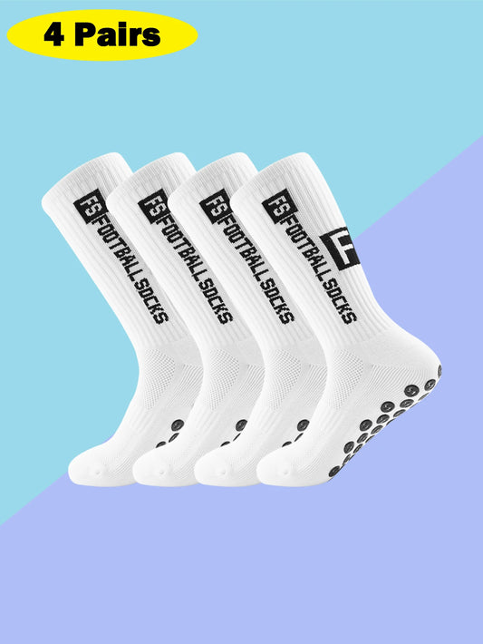 4 Pairs Men’s Soccer Grip Socks – Non-Slip Athletic Socks with Cushion Pads