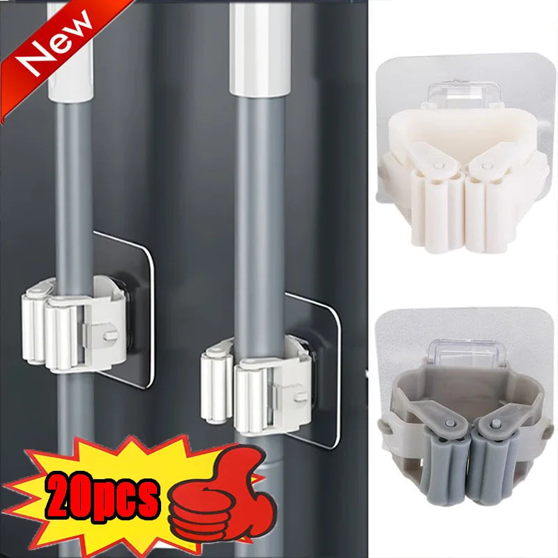 Self-adhesive Mop Holder – Wall Mounted Broom Stand & Brush Hook Storage Organizer