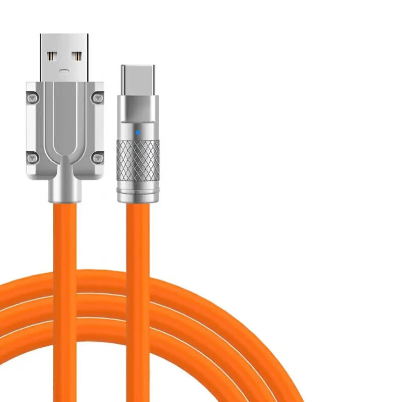 كابل شحن سريع للغاية من النوع C بقوة 120 واط وتيار 6 أمبير، مصنوع من السيليكون السائل، بطول 1 متر، متوافق مع أجهزة هواوي وسامسونج وشاومي.