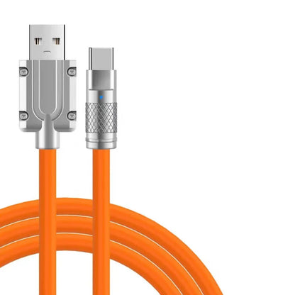 كابل شحن سريع للغاية من النوع C بقوة 120 واط وتيار 6 أمبير، مصنوع من السيليكون السائل، بطول 1 متر، متوافق مع أجهزة هواوي وسامسونج وشاومي.