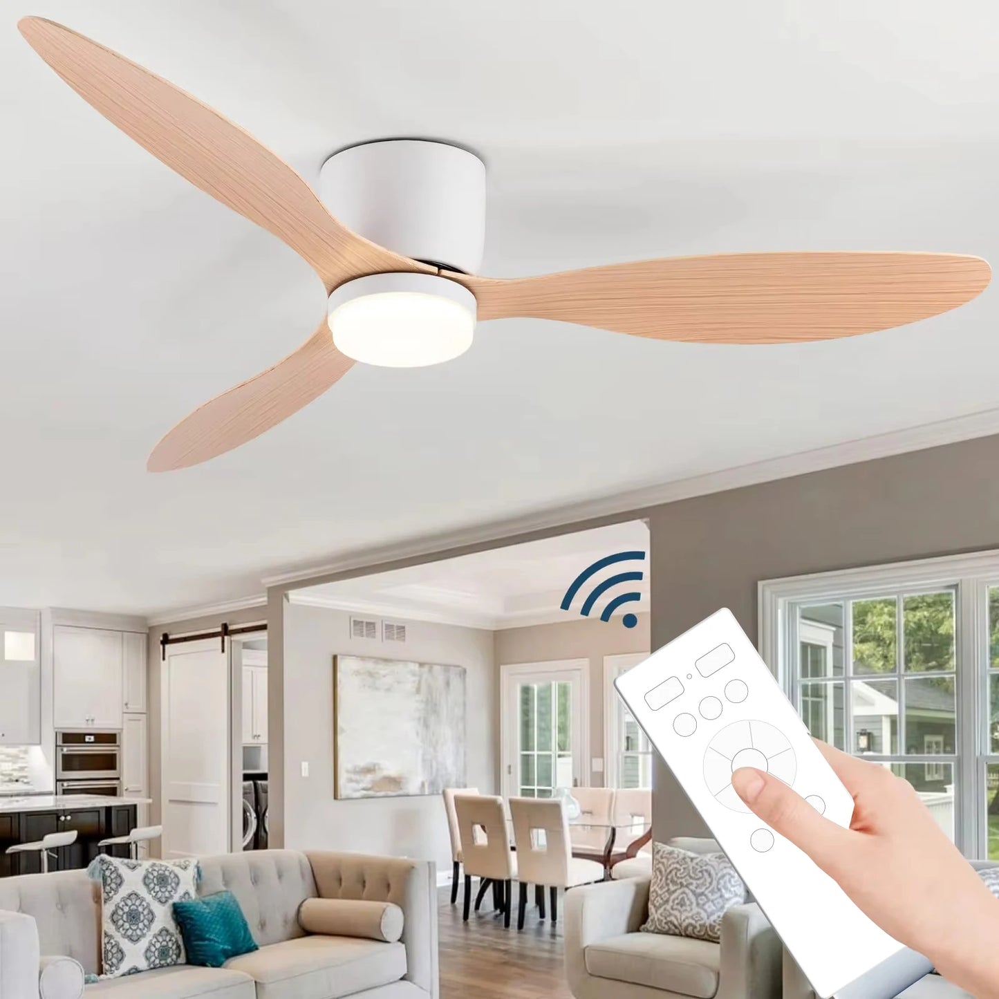 مروحة إضاءة LED مثبتة على السقف - مروحة إضاءة ديكورية بتصميم نورديك بسيط لغرفة المعيشة والمطعم 