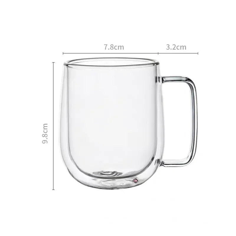 150-350ml Heat Resistant Double Wall Borosilicate Glass Coffee Mug with Handle – Insulated Clear Glass Cup for Milk, Water & Hot Drinks, Perfect Gift