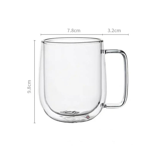 150-350ml Heat Resistant Double Wall Borosilicate Glass Coffee Mug with Handle – Insulated Clear Glass Cup for Milk, Water & Hot Drinks, Perfect Gift