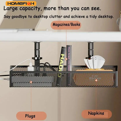Under Table Storage Rack – Metal Cable Management Tray & Wire Organizer for Home & Office Desk