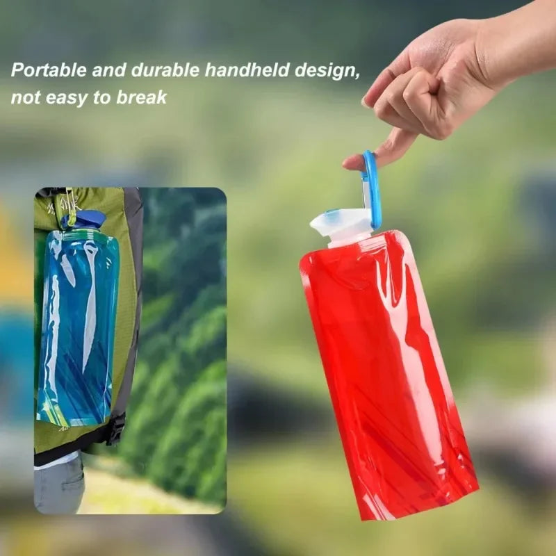 700ml Folding Soft Water Bottle – Ultralight Reusable Bag with Handle & Hook for Hiking & Travel