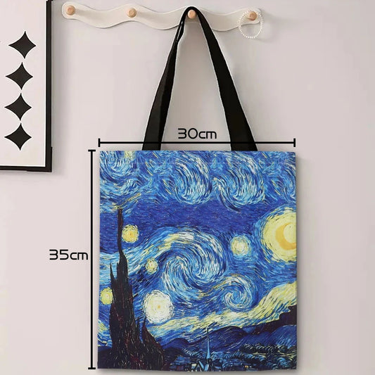 Van Gogh Series Linen Bag – Lightweight Reusable Tote with Starry Night & Sunflower Prints