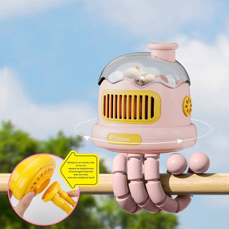 Mini Portable Baby Stroller Fan – USB Rechargeable 3-Speed Flexible Octopus Clip-On Fan