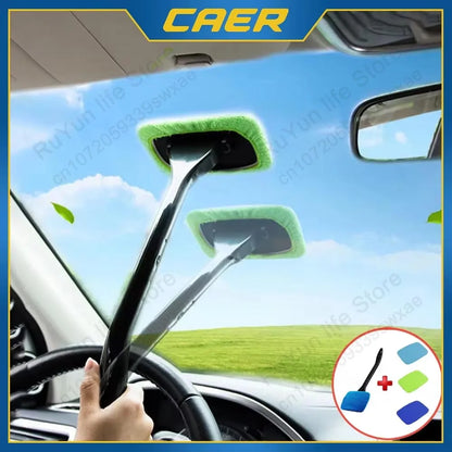 Car Window Cleaner Brush Kit with Microfiber Windshield Wiper – Auto Interior Glass Cleaning Tool